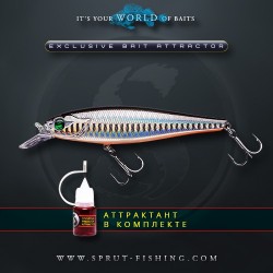 Воблер Sprut Blood Suwaru 100F (Floating/100mm/15g/1-2m/SBK) + Blood Attractor UPA