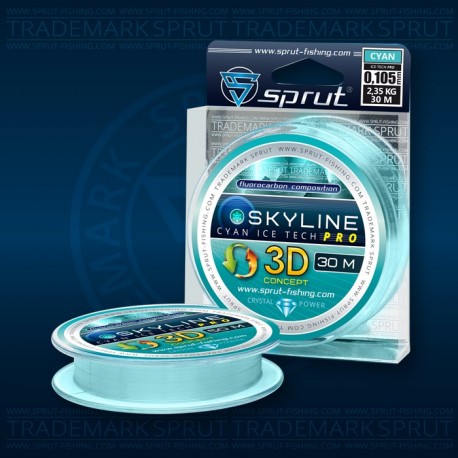 Леска Зимняя Sprut SKYLINE 3D Fluorocarbon Composition IceTech PRO (Cyan/0,185mm/5,45kg/30m) 1*10